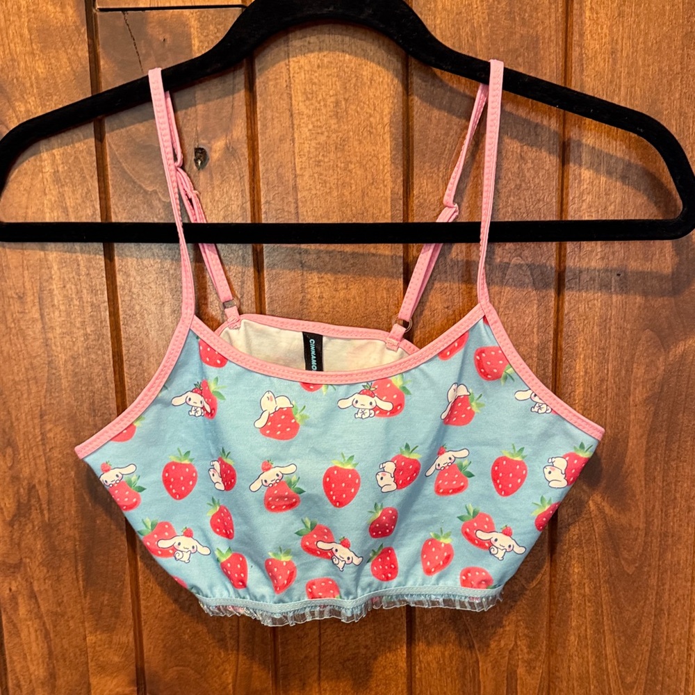 Strawberry Print Bralette - Blue and Pink